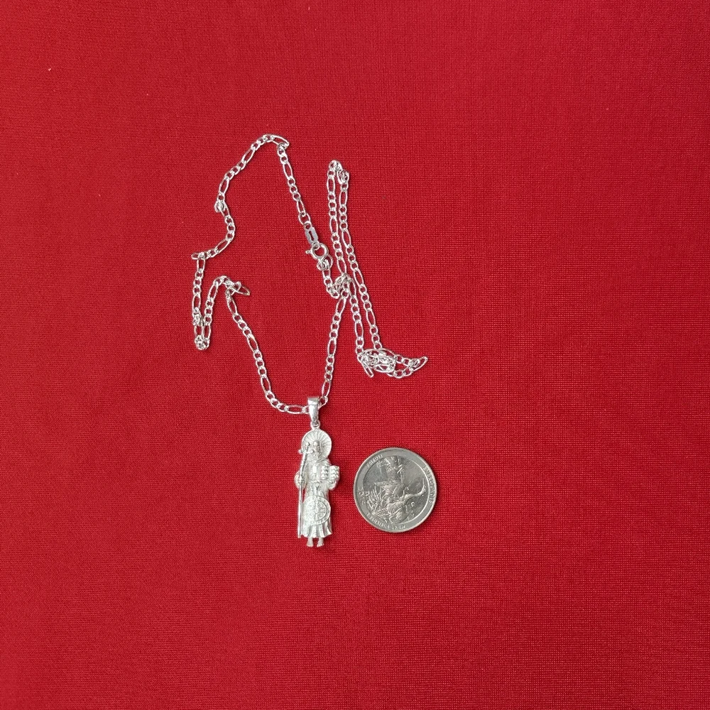 925 Sterling Silver Ladies St Benedict Catholic necklace pendant and chain‎